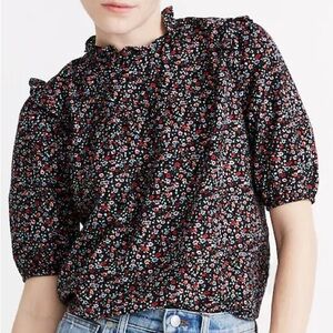Madewell Puff-Sleeve Ruffle Top in Fieldwalk Floral .